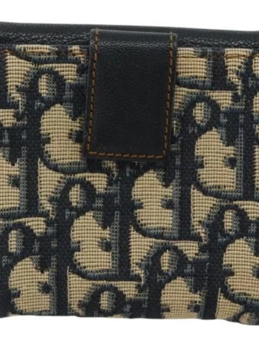 Christian Dior Trotter Canvas Compact Wallet Navy Silver Auth 181463A